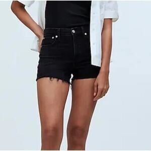 Madewell The Perfect Jean Short Size 30 Inseam 4" Black Denim Raw Hem Cut Off